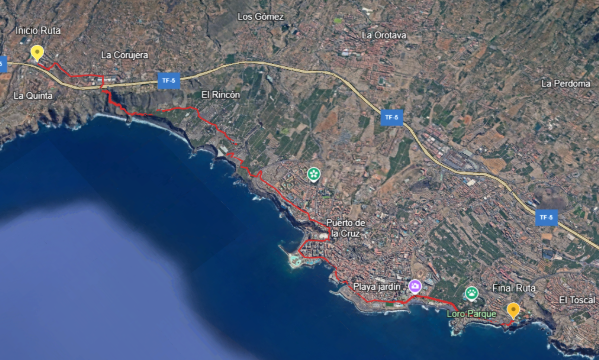 Mapa del tramo Puerto de la Cruz a Santa Úrsula